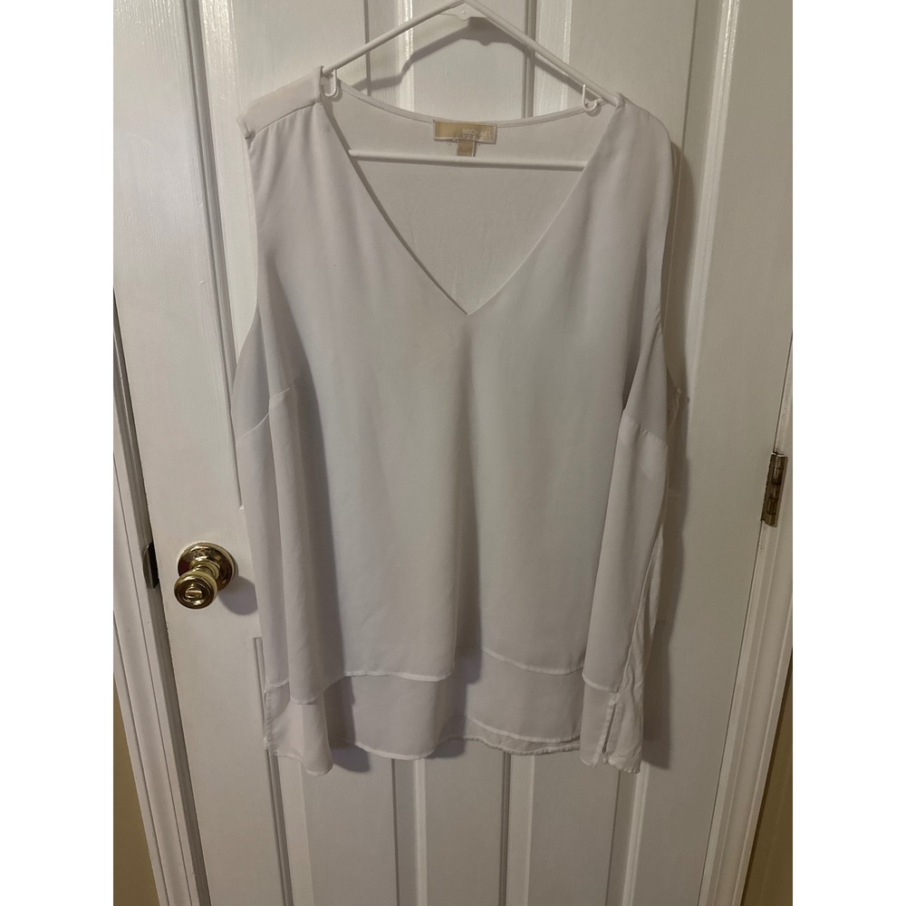 Michael Michael‎ Kors White Sleeveless V-Neck Layered Blouse Top Plus Size 3X